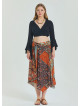 Brown Plus Size Skirt with Waist Tie and Gipe Detail 4593